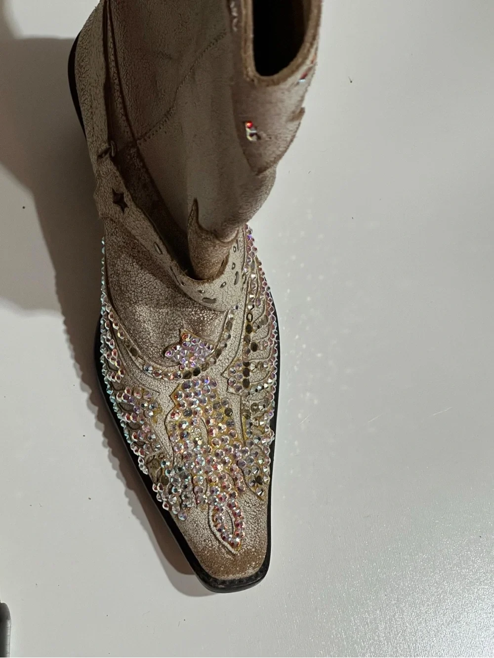MIA Swarovski Crystal/Rhinestone Ivory Cowboy Western Boots Brazil Womens 7M